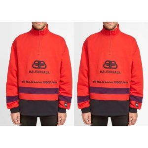 Balenciaga Ski Half Zip Sweatshirt Red Cotton Embroidered BB Logo Small